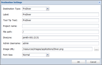 Example of the settings for a ProDiver destination.