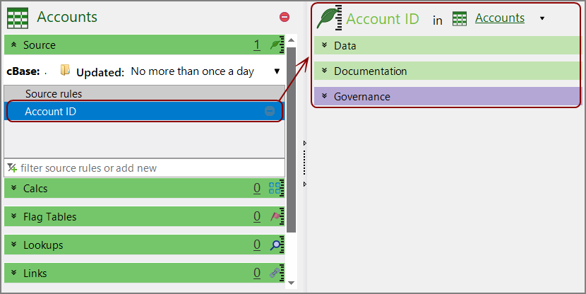 The detail pane for the source rule