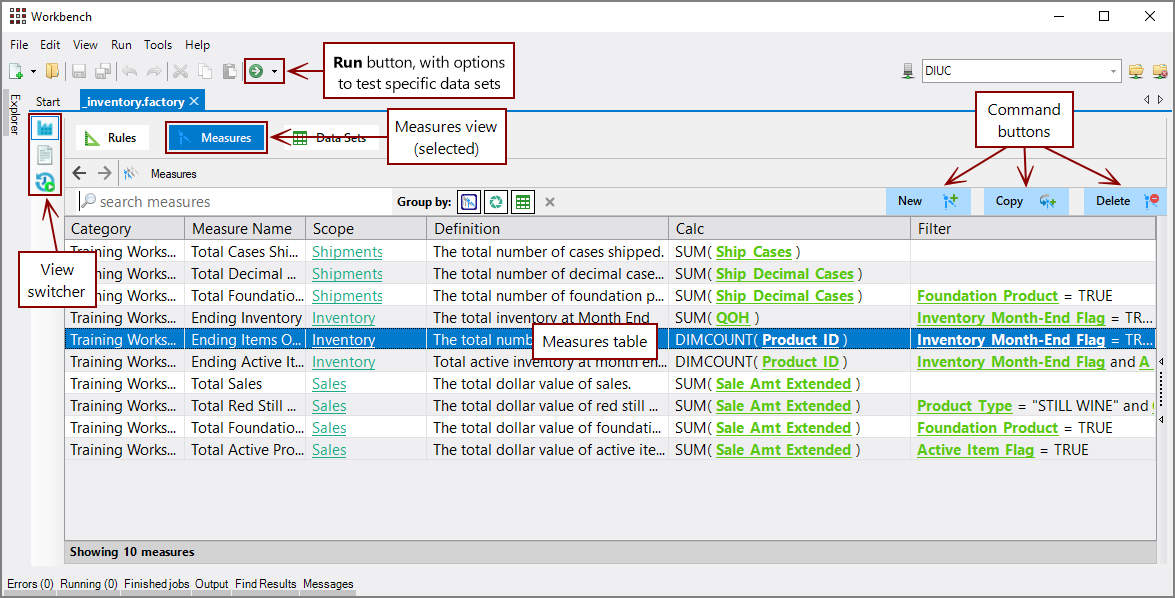 About the Measure Factory Editor Interface