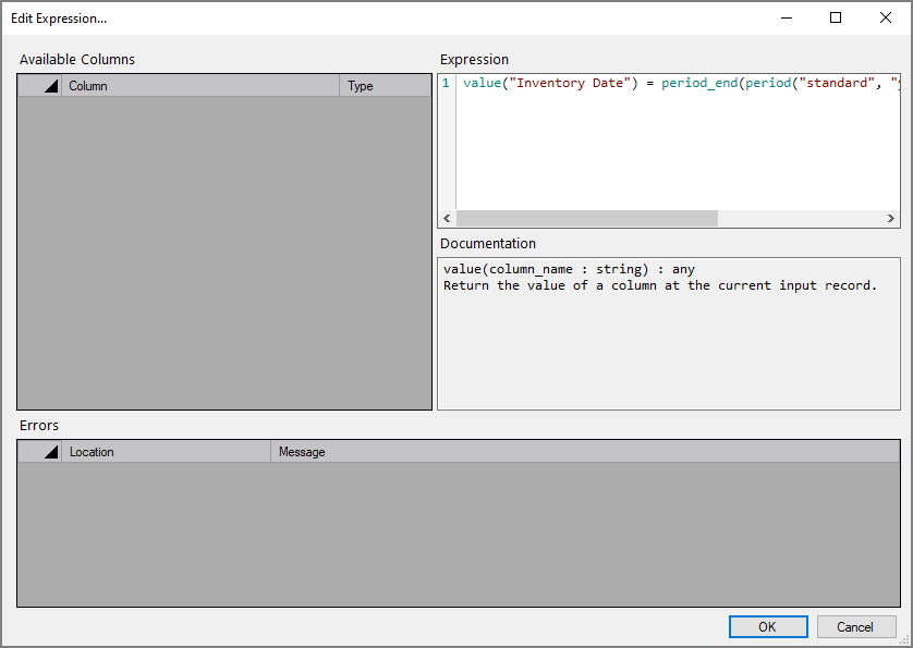 The Edit Expression window with the expression for the calc rule