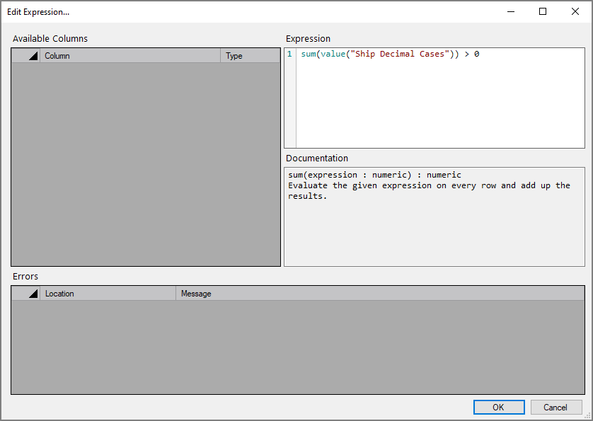The Edit Expression window with calculation for the link rule