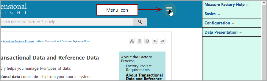 Help icon, with expanded menu.