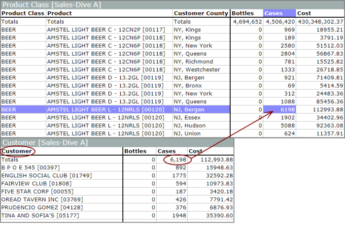 Example of a dive on a MultiTab display.