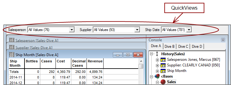 Page with three QuickViews.