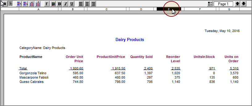 Column selector label.
