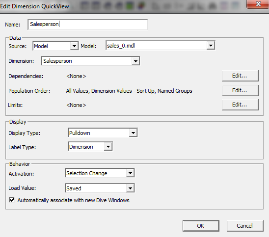 Edit Dimension QuickView example.