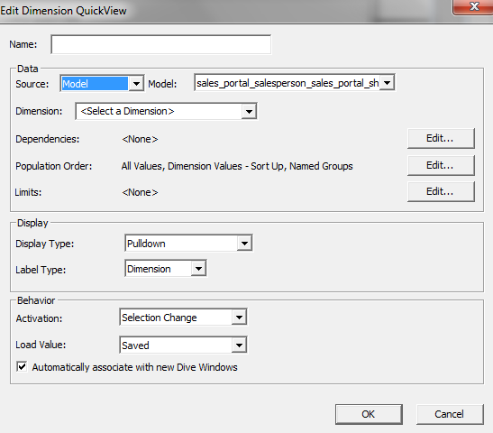 Edit Dimension QuickView dialog box.