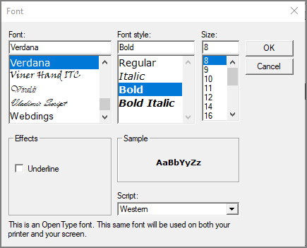 Font dialog box.