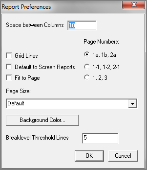 Report Preferences dialog box.