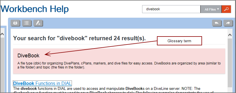 Glossary term in search results list. 