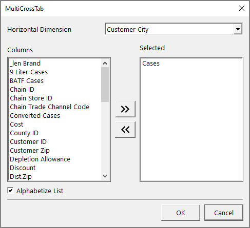 This is the MultiCrossTab dialog box.