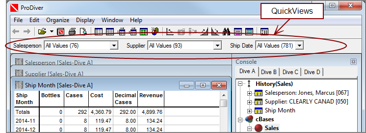 Example showing multiple QuickViews.