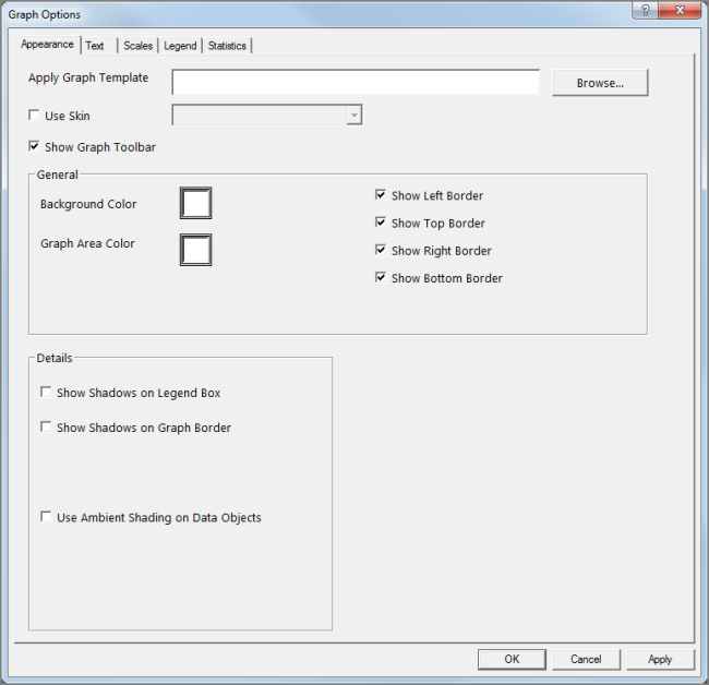 Graph Options dialog box, Appearance tab.