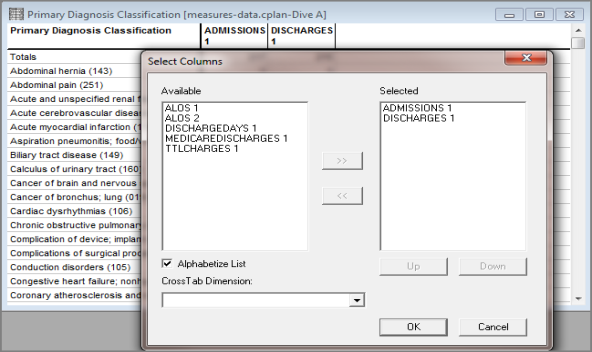 The Select Columns dialog box.