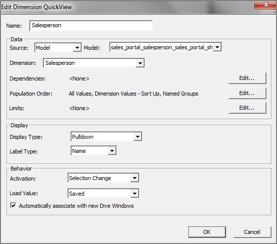 Edit Dimension QuickView dialog box.
