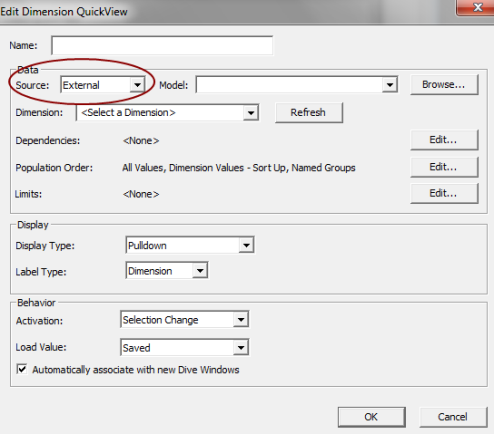Edit Dimension QuickView dialog box.