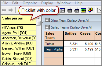 Example showing picklist with color selected.