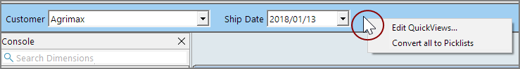 QuickView banner with context menu
