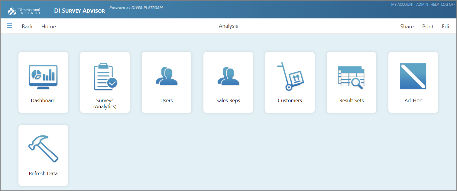 The Survey Advisor Analysis menu.