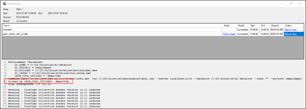 DIAL heap reset using JAVA_TOOL_OPTIONS environment variable