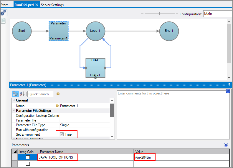 DIAL script with a parameter to reset the heap size