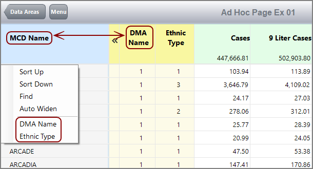 Ad Hoc Page showing context menu