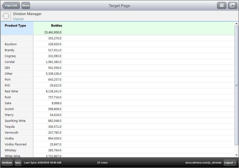 The resulting linked DiveTab page.