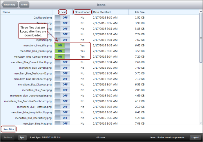 The files selected for local download after download.