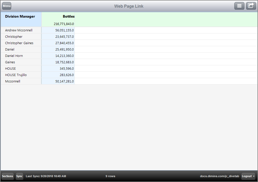 Example of a page using a web page link.