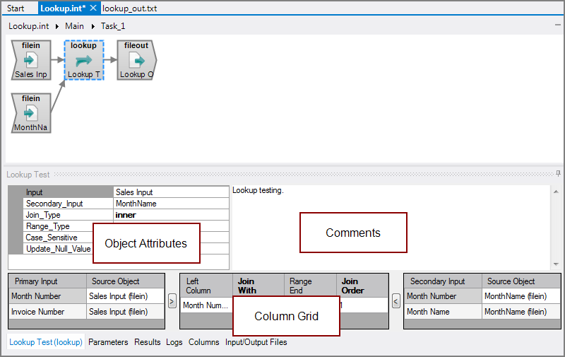 Example of the VI Lookup process object's attribute panes