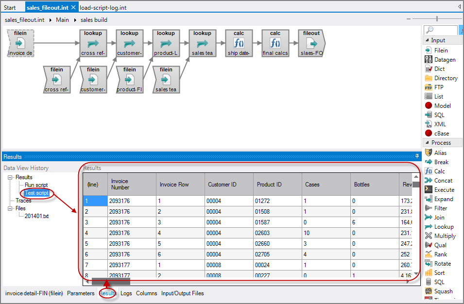 Results Tab Test Script Panes