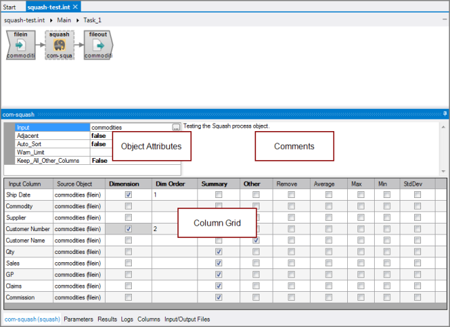 Example of all panes for VI Squash process object