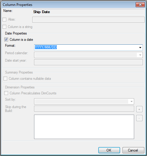 Example of a VI Tunnel output object's Column Properties dialog box