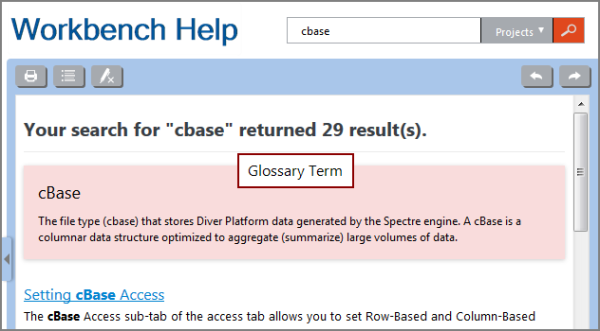 The glossary term appears with the search results.