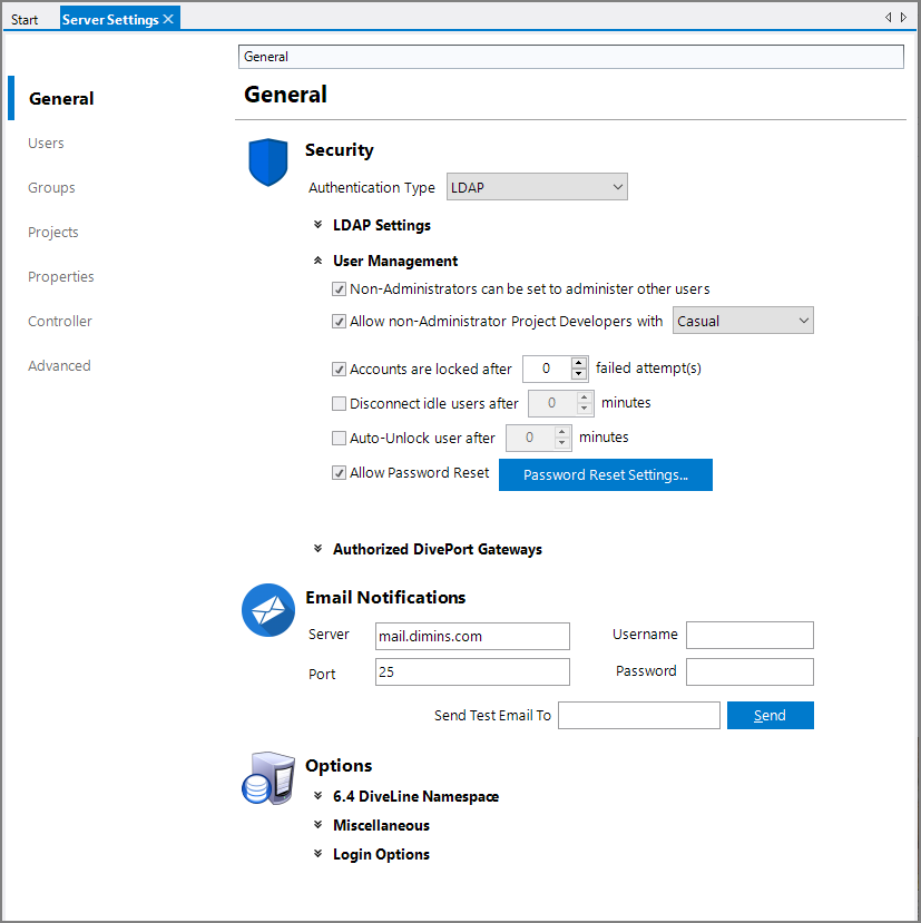 Server Settings General Tab