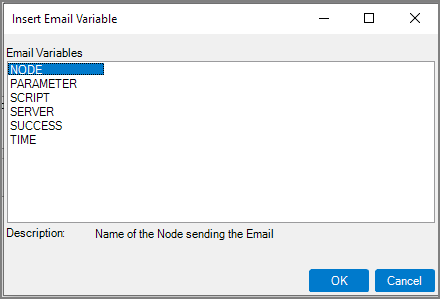 Insert Email Variable dialog