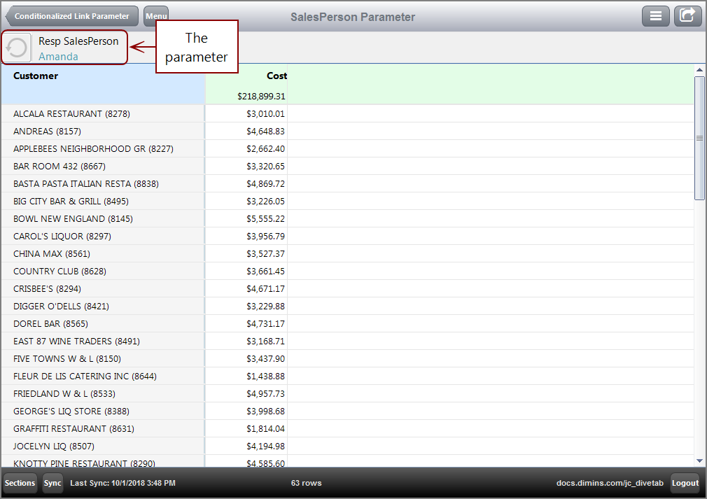 Example of a Report page accepting a Conditionalized Link Parameter.