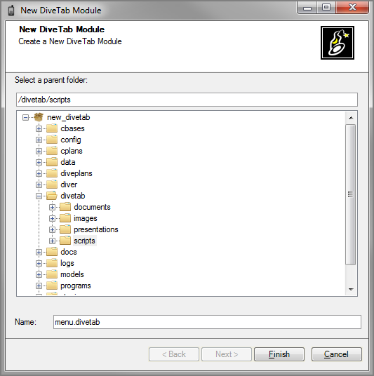 The New DiveTab Module dialog box.