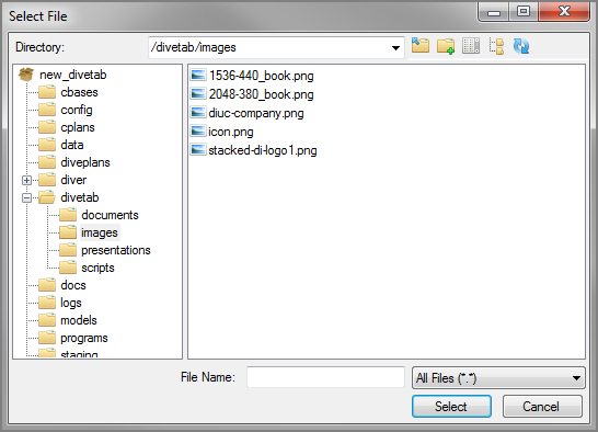 The Select File dialog for choosing the banner image.