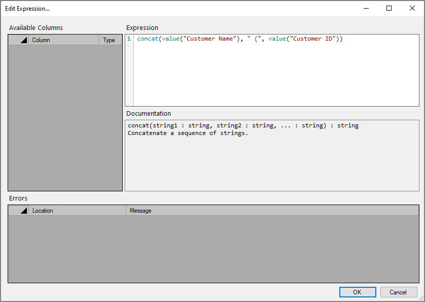The filter in the Edit Expression dialog box