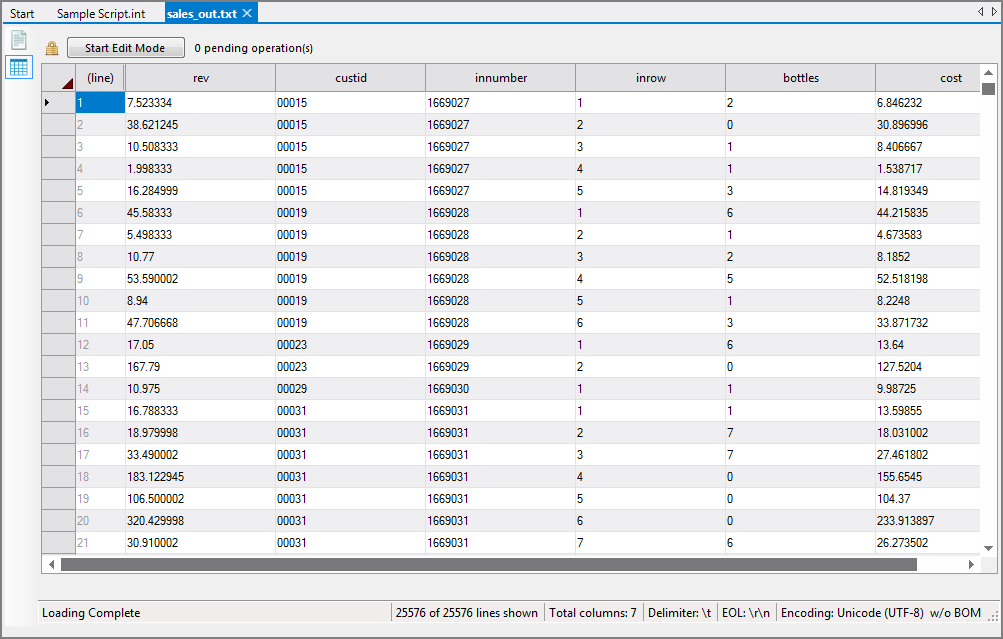 VI Script Output File in Table