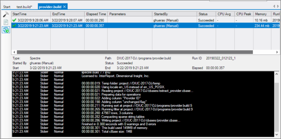 Spectre Build Run History