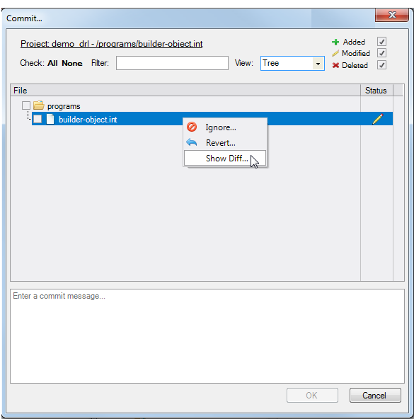 Version Control Show Differences via Commit dialog box