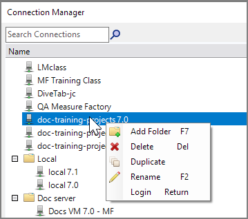 Connect Menu Context Menus when Working with Connections