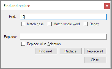 Context menu: Find and Replace dialog