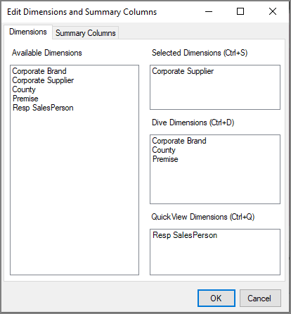 Edit Dimensions and Summary Columns dialog box.