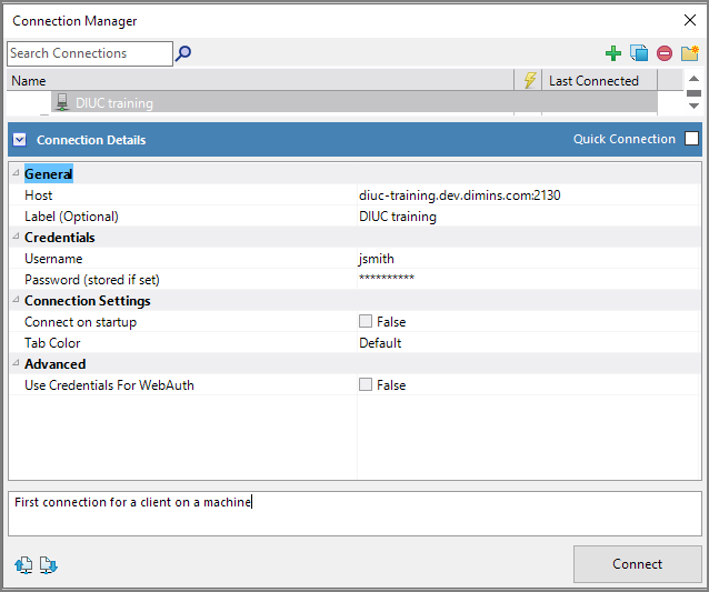 First Connection in Workbench
