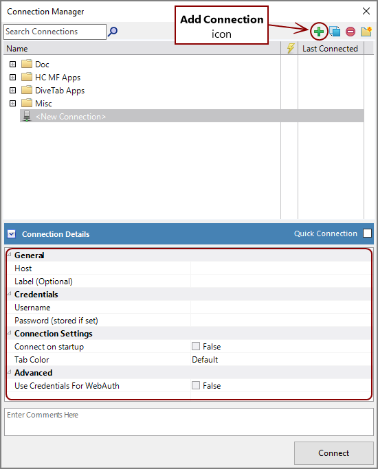 The Workbench Connection Manager