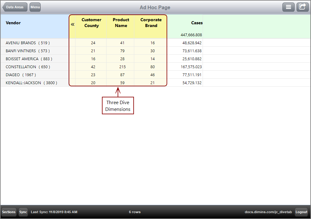 Sample Ad Hoc Page with 3 dimcount columns