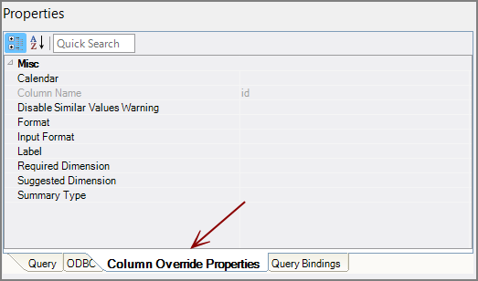 odbc-input column override properties